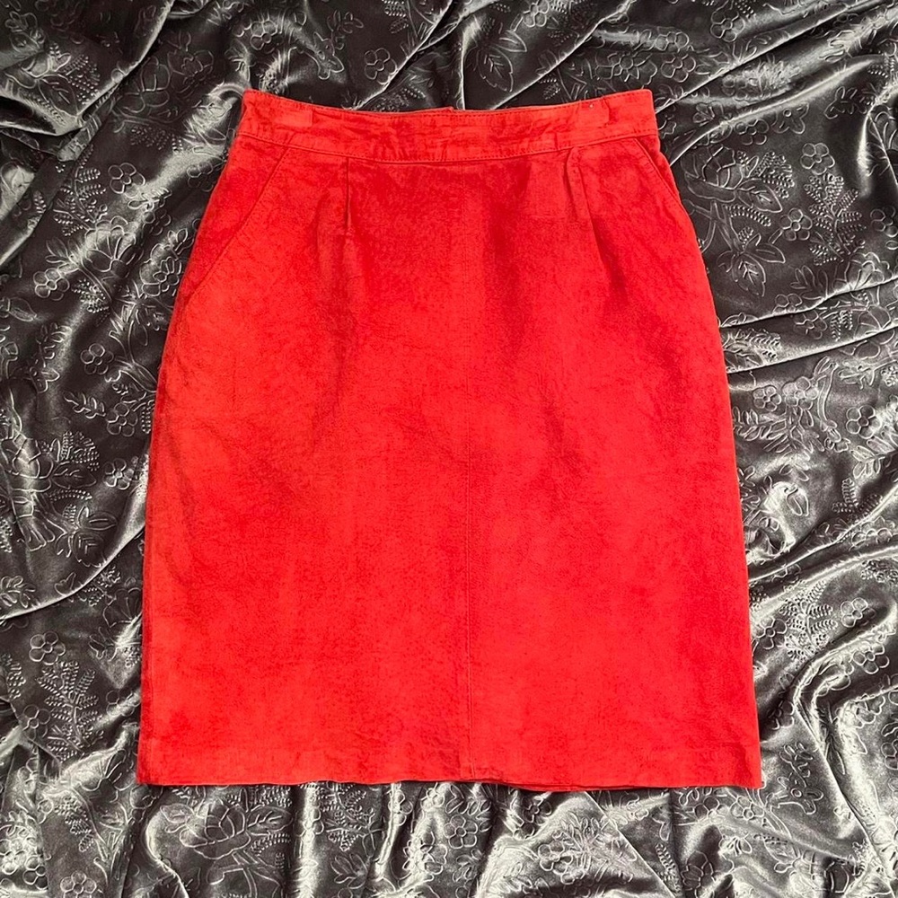 Vintage 80s cherry red suede skirt